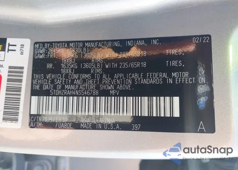 2022 Toyota Highlander Xle from USA, damaged, VIN 5TDHZRAH4NS546788